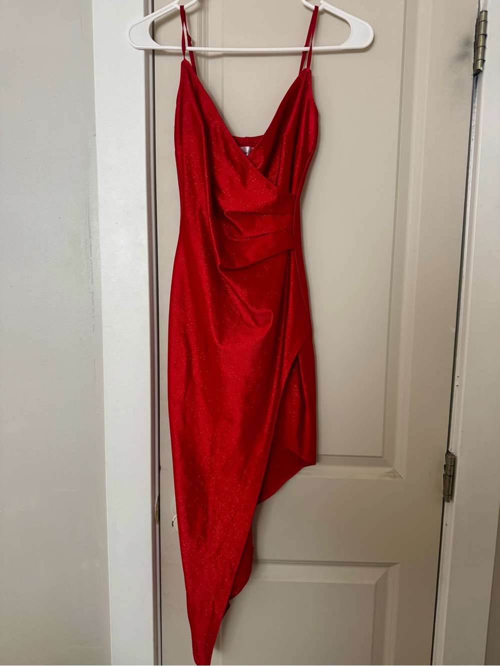 Honey and Rosie Red Asymmetric Cowl Slip Dress